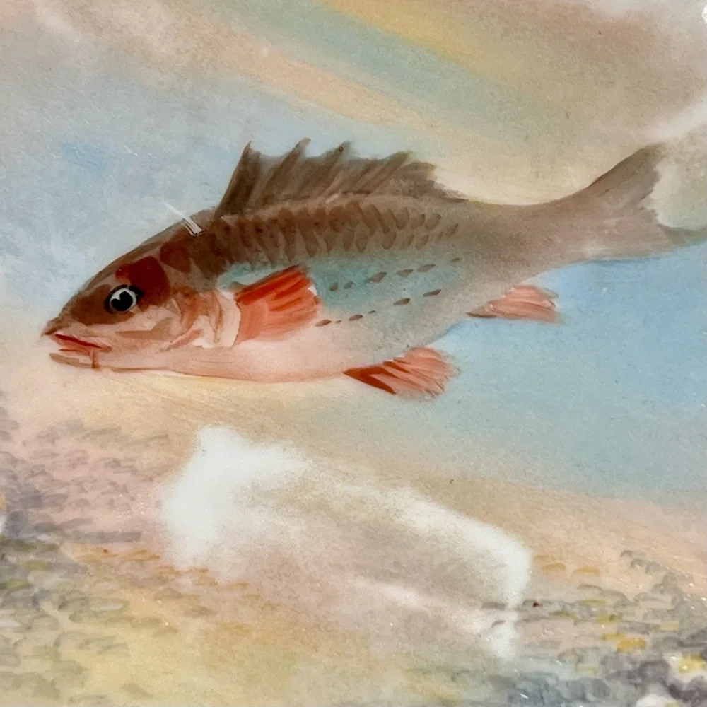 Antique B &‎ H Limoges France Gold Trimmed Fish Plate 8.5” - Signed By “Dubois”